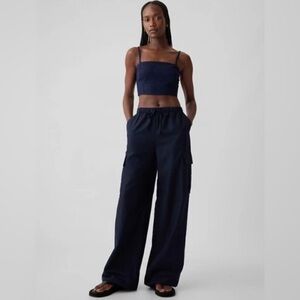 NWT! GAP Navy Blue Linen-Cotton Cargo Pull On Wide Leg Pants #855963 🩷